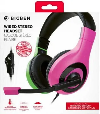 Obrázek produktu pro Bigben Interactive Wired Stereo Gaming Headset V1, Kabel, Hraní, Sluchátka s mikrofonem, Černá, Zelená, Růžová