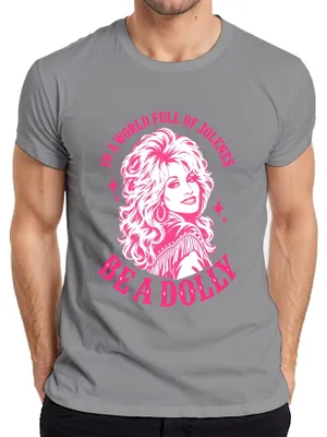 Productafbeelding van In een wereld vol Jolenes, wees een Dolly. Country muziek cowgirl T-shirt, grijs, maat XL