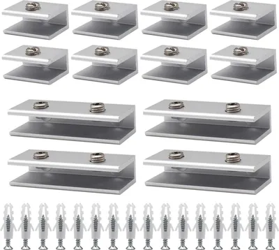 Produktbild von Glashalter,RoadLoo 12 Stück Glasklemme Aluminium Glashalter Edelstahl Einstellbare Regalhalter Regalhalterung Glashalterung für 6-8 mm Dicke Glas und Acrylglas Flache Rückseite Balustrade Treppe (S)
