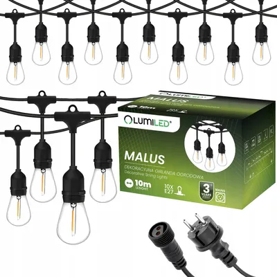 Produktbild von LUMILED rozprávkové svetlá vonkajšie 10 metrov s 10 E27 LED 1W žiarovkou ST45 teplá biela 2700K 230V záhradné vianočné dekorácie terasa rozšíriteľné s napájaním