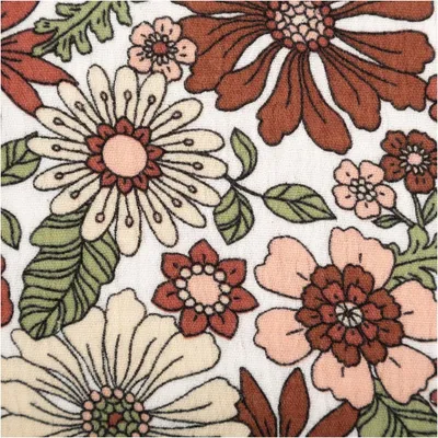 Produktbild von Musselin Stoff Meterware Baumwollstoff Blüten Blätter weiß rot rosa grün 150cm