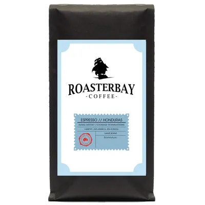 Produktbild von Roasterbay Premium Espresso | Honduras | Ganze Kaffee Bohne | 80% Arabica, 20% Robusta | Dunkle, schonende Trommelröstung | 500 Gramm