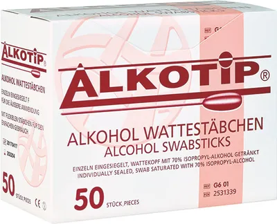 Produktbild von Alkoholwischstäbchen Großer Wattekopf Desinfektion Reinigung Ø10x100mm 50 Stück