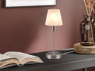 Produktbild von Tischleuchte Silber matt Glasschirm Weiß Höhe 32cm