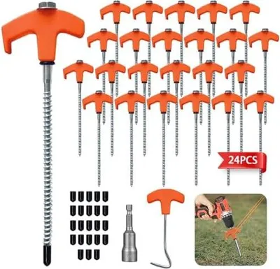 Produktbild von 24 Stück Schraubheringe Camping, Drehbare Zeltheringe zum Schrauben mit Gewinde, Camping Heringe Schrauben, Heringe Erdnägel Stabil für Harten Boden,Wald, Wiesen, Gras Robust & Stark