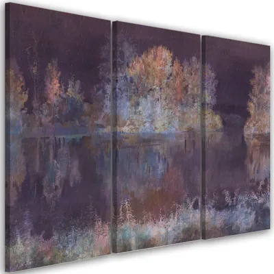 Produktbild von Triptychon auf leinwand blick auf den see 60x40 cm Feeby schwarz wandbild bereit zum aufhängen
