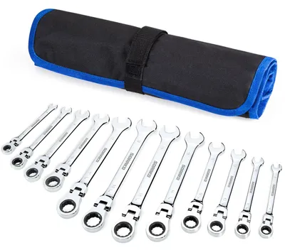 Image de Jeu de clés à cliquet - 12 pièces - 8 mm à 19 mm - Acier chrome-vanadium - Avec sac de rangement