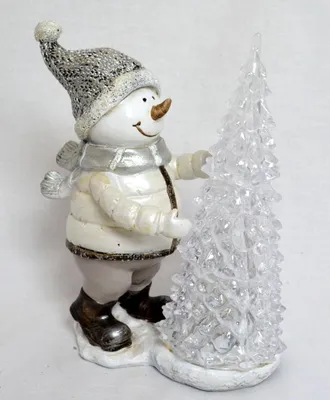 Produktbild von Keramik-Schneemann mit LED-Acrylbaum ca. 18 x 9 x 14 cm H/T/B