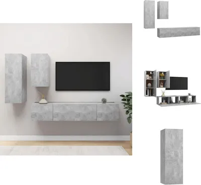 Image de vidaXL Ensemble de 4 meubles TV gris béton panneau de particules - Meubles TV