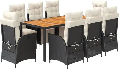 Produktbild von vidaXL 9-tlg. Garten-Essgruppe mit Kissen Schwarz Poly Rattan
