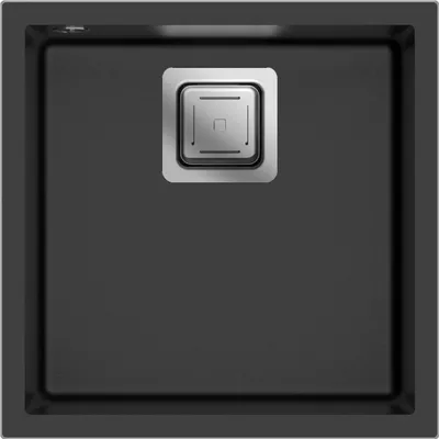 Produktbild von Granitspüle - Spülbecken - Küchenspüle - Schwarz - 44 x 44cm - Einbauspüle - Kratzfest, Platzsparend, Elegant, mit Siphon, Qube 44