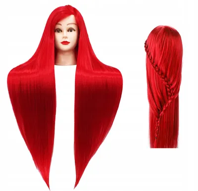 Produktbild von Iza Trainingskopf 90cm rot , Thermohaar + Griff, Friseurkopf zum Kämmen, Übungskopf