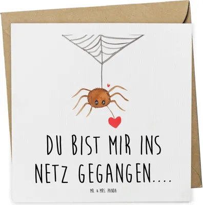 Produktbild von Mr. & Mrs. Panda Glückwunschkarte Spinne Agathe Liebe - Weiß - Geschenk, Grußkarte, anlasskarte, Liebesbeweis, faltkarte, Klappkarte, Verliebt, Liebesgeschenk