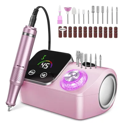 Produktbild von Elektrischer Nagelfeile,Nagelfräser für Gelnägel, 45000 U/min Nagelfräser Professioneller mit LCD-Anzeige, Maniküre Pediküre Set mit 12 Aufsätzen(Rosa)