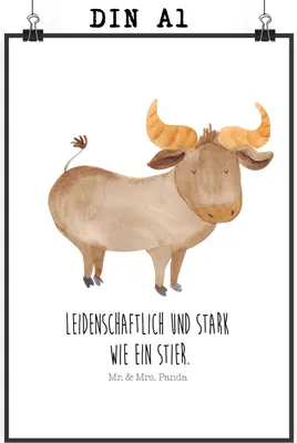 Produktbild von Mr. & Mrs. Panda Bild Sternzeichen Stier DIN A1 - Weiß - Geschenk, Ochse, Rind, April, Plakat, Wanddeko, Wandbild, Designposter, drucke, Geburtstag