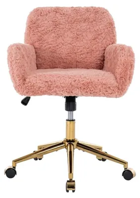 Image de Chaise de bureau rose en Fourrure artificielle, pivotante 360° et réglable