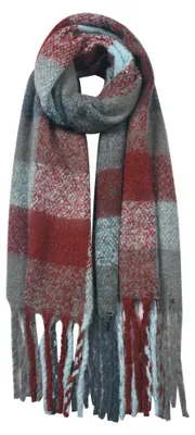 Produktbild von Clayre & Eef Winterschal Damen 50x180 cm Grau Rot Synthetisch Rauten