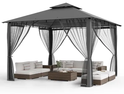 Obrázok produktu pre Záhradný pavilón 3,4 x 3,4 m, vodotesný, s dvojitou strechou a sieťkou proti komárom, sivý