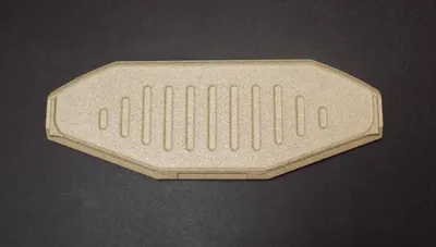A tan-colored, irregularly shaped object with grooves and ridges is placed on a black background.