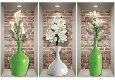 Obrázek produktu pro Samolepka s 3D efektem s vázami a bílými květinami, 60 x 90 cm
