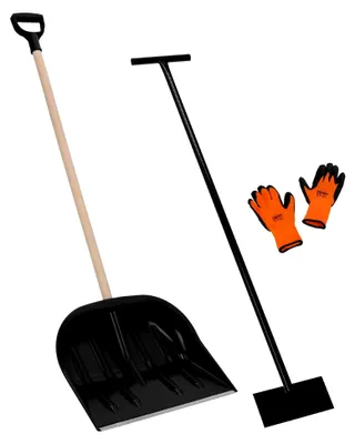 Produktbild von ® Set Schneeschaufel mit Holzstiel 137 cm Eisschaber 119 x 20 cm + Handschuhe warm Schneeschieber Schneeschaufel Auto Stoßscharre mit Stiel Schaufel mit Stiel