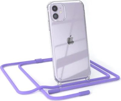 Produktbild von EAZY CASE Handykette für Apple iPhone 11, Clear Case aus Silikon, mit Umhängeband, abnehmbare Endstücke, Handyband in Violett
