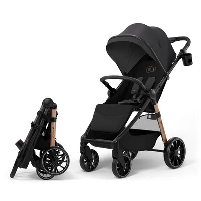 Zdjęcie produktu dla Kinderkraft GRANDE 2 – wózek spacerowy do 22 kg, duże koła z amortyzacją, składanie jedną ręką, pozycja leżąca, regulowana rączka, wózek miejski, czarny