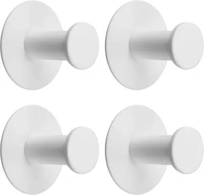 Imagen del producto de Ganchos autoadhesivos de acero inoxidable, 4 unidades, color blanco, para baño y cocina