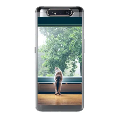 Produktbild von MuchoWow® Handyhülle Schutzhülle Hülle für Samsung Galaxy A80 Katze - Fenster - Pflanzen Silikon Softcase Handy Hülle - Schutzdeckel