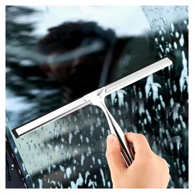 Produktbild von Duschabzieher Edelstahl 25 cm - mit Ersatzgummi, Abzieher für Dusche, Fensterabzieher für Badezimmer, Spiegel und Fliesen, streifenfreie Reinigung für Glasflächen