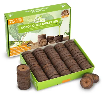 Produktbild von 36 mm Kokos Quelltabletten | Kokos Quelltabletten von FLORTUS, Menge (Stück):75 Stück