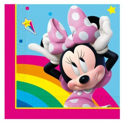 20 Minnie Regenbogen-Servietten, 33x33 cm, 2-lagig, FSC-Papier