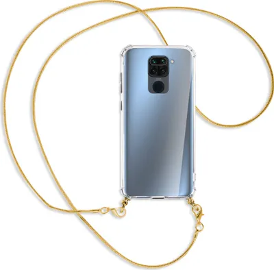 Produktbild von Handykette Backcover-Schutzhülle mit Band (Metall goldfarben) für Xiaomi Redmi Note 9 / 10X 4G - goldfarbene Kette Snake