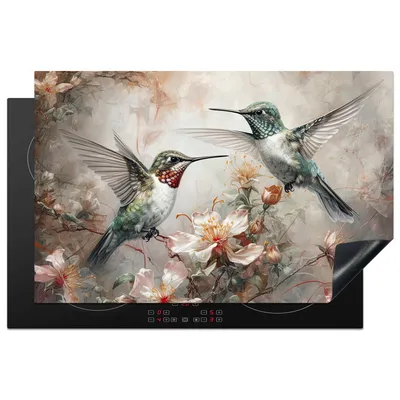Produktbild von KitchenYeah© Herdabdeckplatte Kolibri - Vögel - Blumen - Pflanzen , 80x52cm, Küche Deko, Glaskeramikkochfeld Herdabdeckung, Abdeckplatte fùr Kochfeld