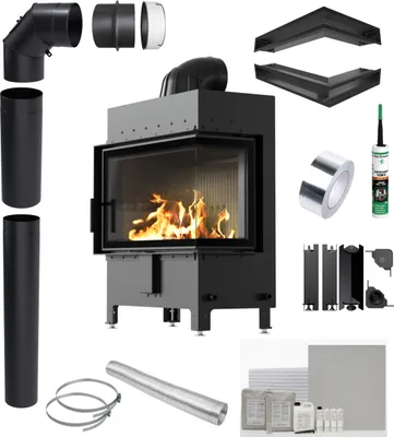 Produktbild von KRATKI LUCY Kamineinsatz rechts 14 kW Ø200 SCHWARZ Einbauset