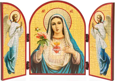 Produktbild von Unbeflecktes Herz Mariä Ikone Triptychon 25x16cm Christlich Heiligenbild 15848