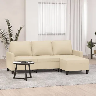 Produktbild von vidaXL 3-Sitzer-Sofa mit Hocker Creme 180 cm Stoff