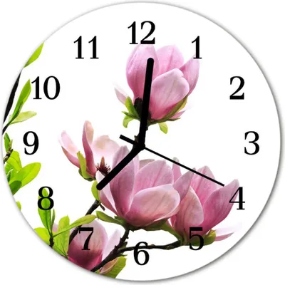 Produktbild von Glasuhr Wanduhr Küchenuhr Echt-Glas 30fi cm Magnolie Blüte rosa