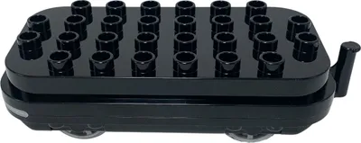 A black LEGO DUPLO train engine on a white background.