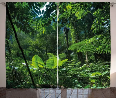 Produktbild von ABAKUHAUS Pflanze Rustikaler Gardine, Grün Unberührte Natur, Schlafzimmer Kräuselband Vorhang mit Schlaufen und Haken, 280 x 175 cm, Grün