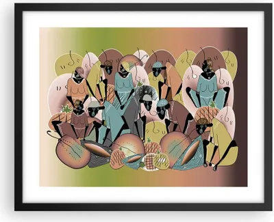 Produktbild von Gerahmtes Poster - Schwarzer Rahmen - Afrikanisch Grafik Frauen - 50x40 cm - Wand Bild - Wanddeko - Wandbilder - Kunstposter - Wandposter - Bilderrahmen - Bilder - Kunstdruck - P2BAA50x40-4555