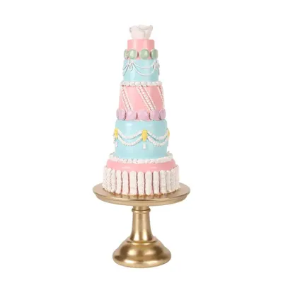 Image de Sculpture de gâteau décorative rose, 46 cm – Grand ornement en résine pour les fêtes, idéal pour la décoration de la maison et des magasins