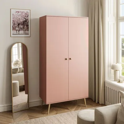 Produktbild von Zweitüriger Kleiderschrank HARMONY Natürlich Rosa, Kleiderstange + 2 Ablagen