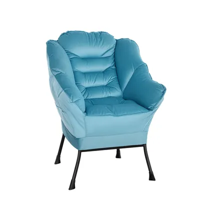 Produktbild von Polsterstuhl mit Stahlbeinen und Seitentaschen Akzentstuhl Loungesessel Relaxsessel für Schlafzimmer Blau