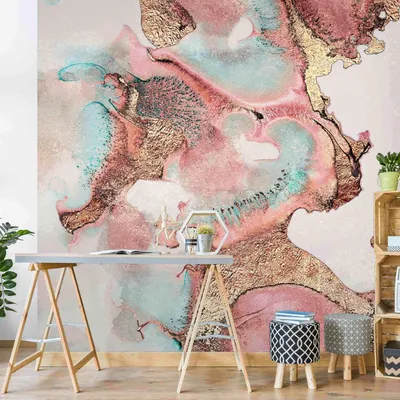 Produktbild von Fototapete Muster - Vliestapete - Bildtapete UV-beständig Design rosa Aquarell Abstrakt Wandtapete geruchsfrei