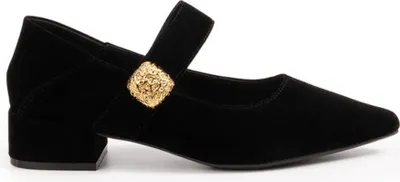 Produktbild von INF Elegante Mary Jane Samtschuhe mit spitzer Zehenpartie und Blockabsatz Schwarz 40