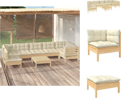 Produktbild von vidaXL 8-tlg. Garten-Lounge-Set mit Creme Kissen Kiefernholz -  Gartenmöbel-Sets