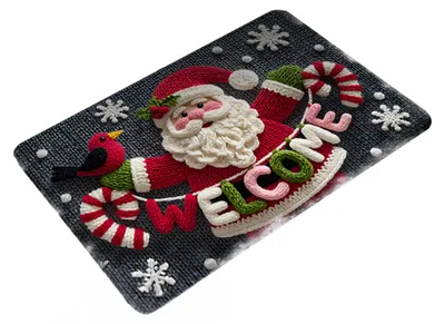 Produktbild von Weihnachtsfußmatte mit 3D-Effekt, Weihnachtsmann-Willkommensmatte, rutschfest, Weihnachtsbaum-Schneemann-Fußmatte für Eingangsbereich, Veranda, Badezimmer, Weihnachtsdekoration