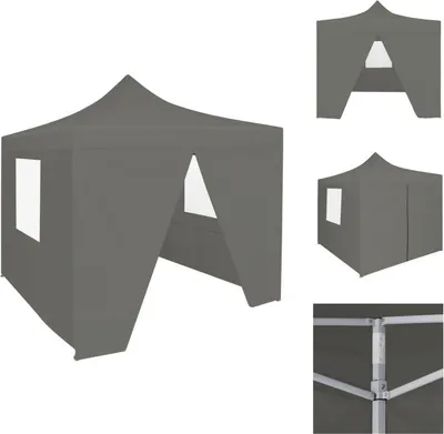 Image de vidaXL Tente de réception professionnelle pliable avec 4 parois latérales 2×2m acier anthracite - Pavillons & Tentes de réception