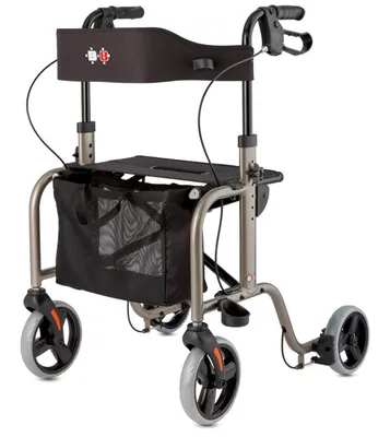 Produktbild von Bischoff & Bischoff RL-Smart Rollator, faltbar – Leichtgewicht-Rollator für drinnen und draußen, mit abnehmbarer Tasche und Stock-Halter, Platin